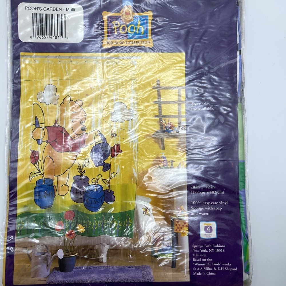 VTG Disney Winnie The Pooh Vinyl Shower Curtain New 100 Acre Garden 90's